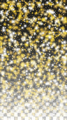 Gold Glitter Vector Texture on a Black. Golden Glow Pattern. Golden Christmas and New Year Snow. Golden Explosion of Confetti. Star Dust. Abstract Flicker Background with a Party Lights Design. 