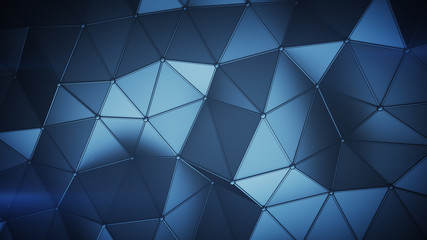 Blue low poly construction with lines on edges abstract 3D render