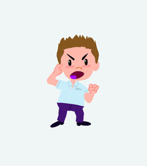 Businessman in casual style screams angry in aggressive attitude.