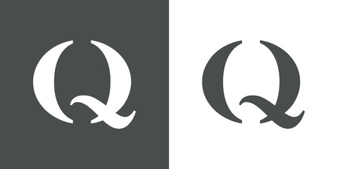 Icono plano letra Q espacio negativo en gris y blanco