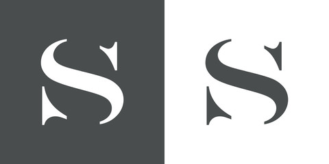 Icono plano letra S espacio negativo en gris y blanco