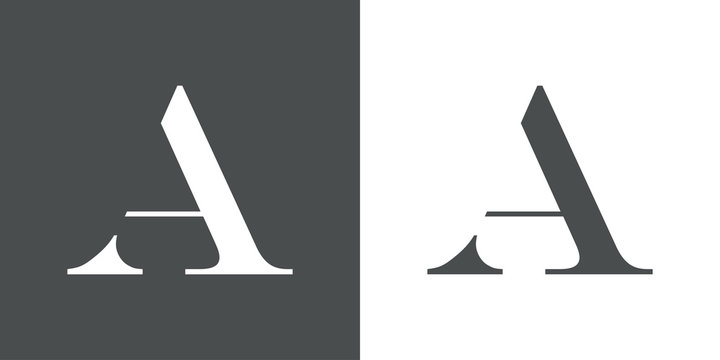 Icono plano letra A espacio negativo en gris y blanco