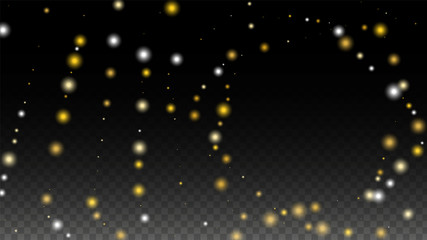 Gold Glitter Vector Texture on a Black. Golden Glow Pattern. Golden Christmas and New Year Snow. Golden Explosion of Confetti. Star Dust. Abstract Flicker Background with a Party Lights Design. 