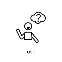 Ask icon. Trendy modern flat linear vector Ask icon on white background from thin line E-learning and education collection