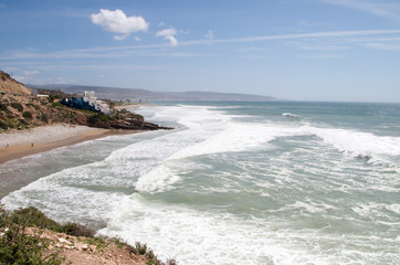 View towards Anchor Point from Killer Point (both surf spots), Taghazout, Morocco.
