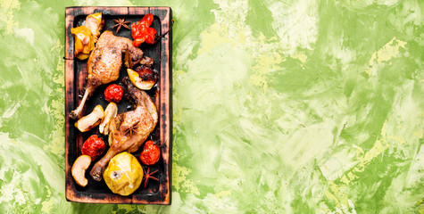 Duck legs with vegetable garnish