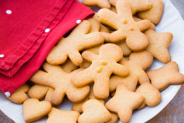 Homemade Christmas cookies on white plate