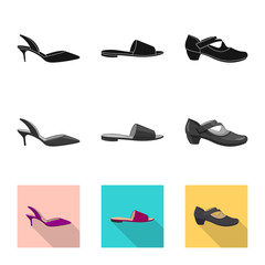 Vector illustration of footwear and woman sign. Set of footwear and foot stock vector illustration.