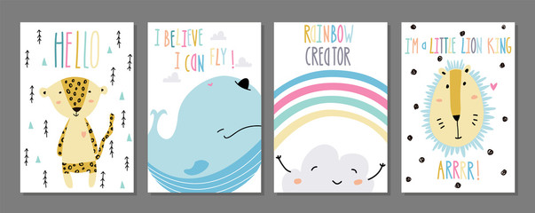 Little baby animals art in scandinavian style.