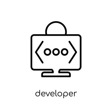 Developer icon. Trendy modern flat linear vector Developer icon on white background from thin line Programming collection