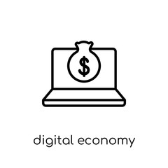 digital economy icon. Trendy modern flat linear vector digital economy icon on white background from thin line general collection