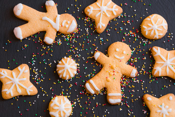 Homemade Christmas cookies on dark background