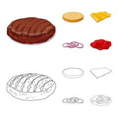 Isolated object of burger and sandwich icon. Collection of burger and slice vector icon for stock.