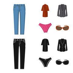 Vector illustration of woman and clothing sign. Set of woman and wear stock vector illustration.