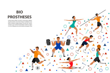 Set of  athletic people doing various kinds of sports.