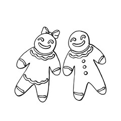 gingerbread man and woman isolated on white background