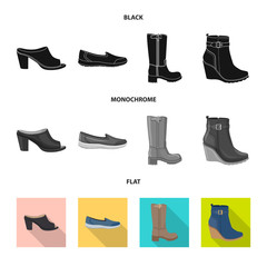 Vector design of footwear and woman icon. Collection of footwear and foot stock symbol for web.