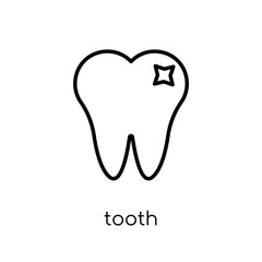 Tooth icon. Trendy modern flat linear vector Tooth icon on white background from thin line Human Body Parts collection