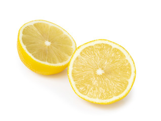 Closeup fresh lemon fruit slice on white background, food and healthy concept