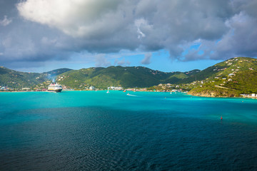 Coastline along a Road Town in Tortola. Caribbean sea