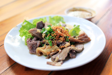 Boiled beef with dipping dessert for Thai noodle.