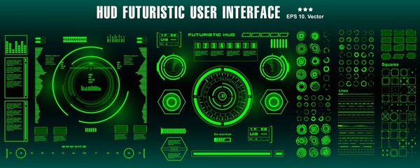 HUD futuristic green user interface, dashboard display virtual reality technology screen