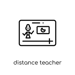 distance teacher icon. Trendy modern flat linear vector distance teacher icon on white background from thin line E-learning and education collection