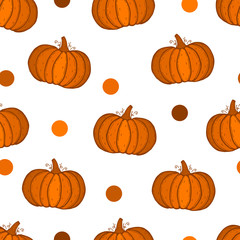 seamless pattern with colored pumpkins on white background, simple picture with pumpkins to holiday halloween, abstract wallpaper with vegetables
