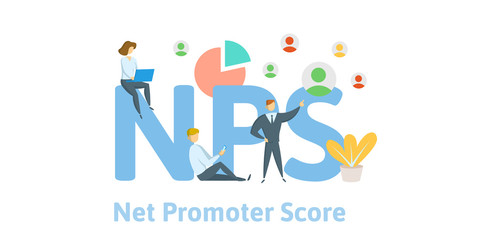 NPS, Net Promoter Score. Concept with keywords, letters and icons. Colored flat vector illustration on white background.