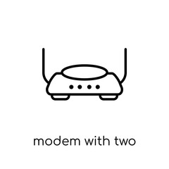 Modem with Two Antenna icon. Trendy modern flat linear vector Modem with Two Antenna icon on white background from thin line hardware collection