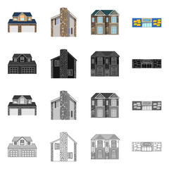 Vector illustration of building and front logo. Collection of building and roof vector icon for stock.