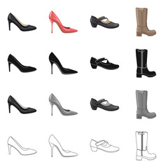 Vector design of footwear and woman symbol. Set of footwear and foot stock vector illustration.