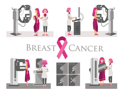 National Breast Cancer Awareness Month or Pink ribbon set