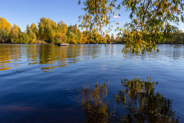 reflection of autumn trees in the water