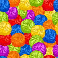 Seamless pattern of multi-colored wool balls. For handmade shop and other knit design project. Cute Vector Collection.