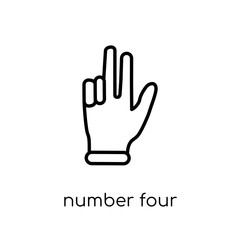 Number four with four finger icon. Trendy modern flat linear vec