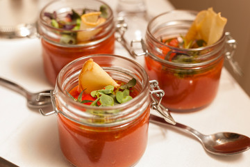 Delicious italian cold soup with tomatoes.  Gazpacho.