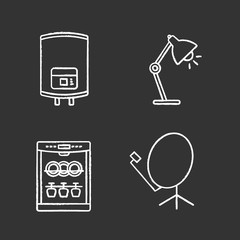 Household appliance chalk icons set