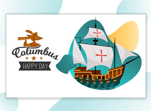 Happy Columbus Day poster with sailing ship