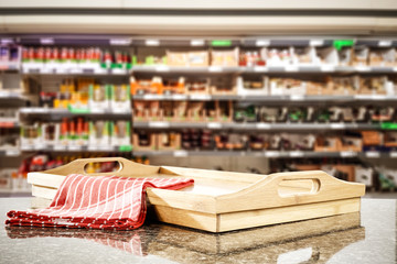 Table background of free space and shop interior 