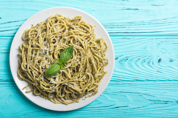 Pasta spaghetti with sauce pesto