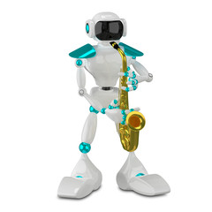 3D Illustration White Robot with Sax