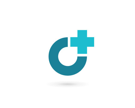 Cross plus medical logo icon design template elements with letter O