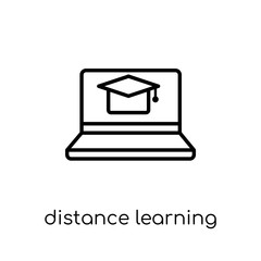 distance learning icon. Trendy modern flat linear vector distance learning icon on white background from thin line general collection