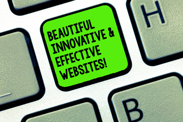 Handwriting text writing Beautiful Innovative And Effective Websites. Concept meaning Well done attractive webpages Keyboard key Intention to create computer message, pressing keypad idea