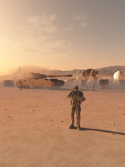 Future Space Marines Desert Camp - science fiction illustration © Algol
