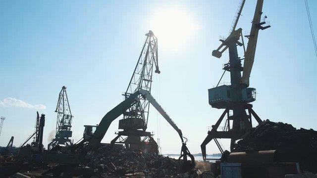 the enterprise of metal processing,Freight train, ship and scrap metal in port