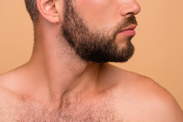 Obraz premium Cropped close-up of nice bearded attractive handsome nude guy sp