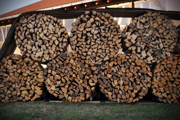 Wood round timber in a pile