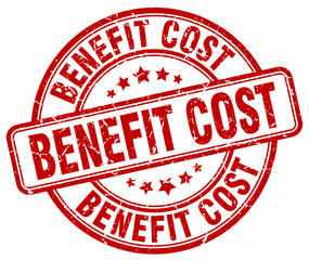 benefit cost red grunge stamp